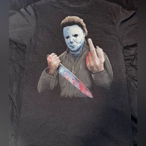 Spencer’s Halloween Michael Myers Middle Finger Famous Knife Black Top Sz Small